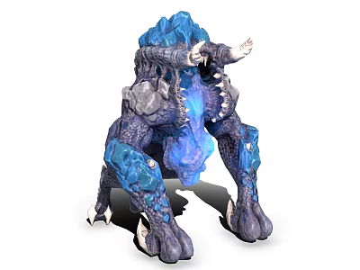 Blue Rock Ice Horned Game Movie Character With Glowing Core And Massive Body 3d model
