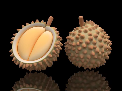 Whole and Cut Open Durian Fruit With Spiky Exterior And Yellow Flesh 3d model