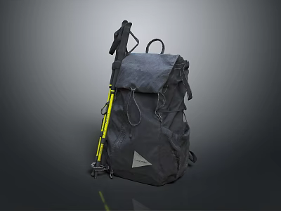 Black Outdoor Backpack With Hiking Pole Durable Material Multiple Pockets 3d model