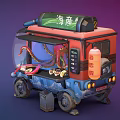 Creative Octopus Food Truck with Transparent Display Window Tire Decorations Colorful Graffiti and Fire Extinguisher