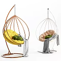 Stylish Hanging Chairs With Brown White Frames Yellow Pink Cushions Green Pillows And Gray Blankets