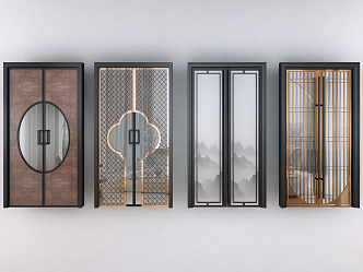 New Chinese-style sliding door 3d model