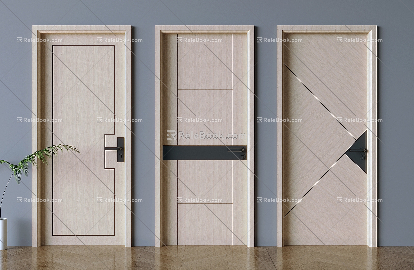 Modern Log Style Flat Door Japanese Style Solid Wood Single Door 3d model