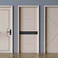 Modern Log Style Flat Door Japanese Style Solid Wood Single Door 3d model