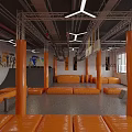 Modern Industrial Style Indoor Obstacle Training Gym With Bright Orange Protective Mats And Complete Facilities