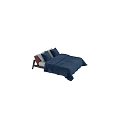 Modern Double Bed With Blue Duvet White Pillows And Wooden Headboard