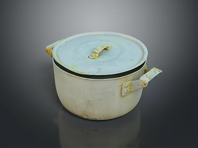 Vintage Enamel Cooking Pot With Lid And Two Side Handles 3d model