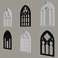 Decorative Ornate Carved Windows with Various Intricate Patterns in Black and White