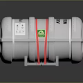White Cylindrical Industrial Storage Tank With Red Straps And Metal Stand
