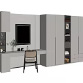 Modern Wardrobe Design With Dressing Table Mirror Chair And Storage Space 3d model