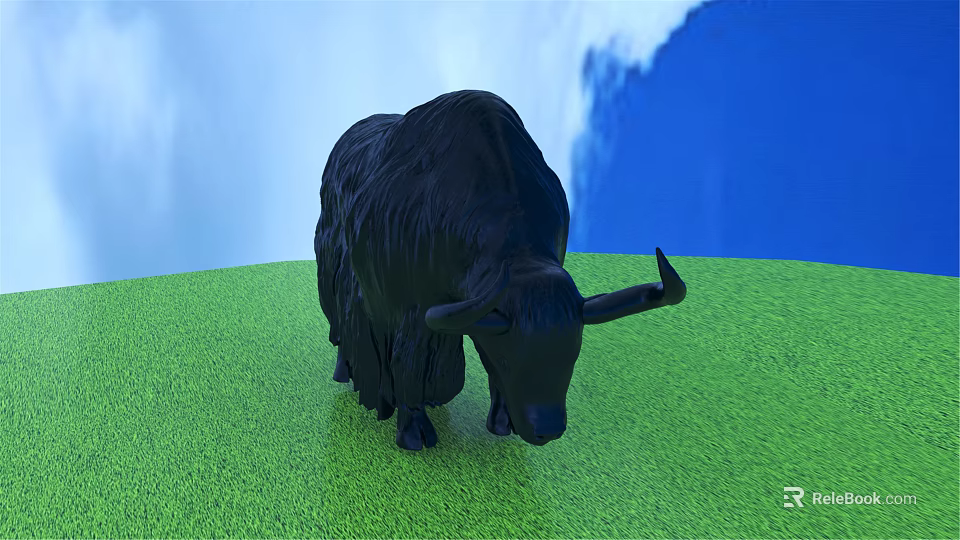 Dark Colored Reptile Walking On Green Grass With Blue Sky Background 3d model