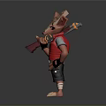 3D Fantasy Character With Large Ears Red Vest Black Shorts Holding Blaster In Standing Pose