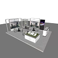 Modern Exhibition Booth Design With Glass Walls White Counter TV Screen And Furniture