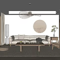 Modern Living Room Interior With Beige Sofa Round Wall Art And Wooden Coffee Table