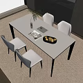 Modern Dining Table Set with White Tabletop Metal Frame and Four Chairs 3d model