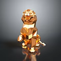 Golden Geometric Lion Sculpture With Low Poly Design And Reflective Surface On Black Background