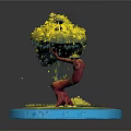 Vibrant Cartoon Scene With Unique Red Orange Tree Yellow Leaves Green Grass And Blue Water