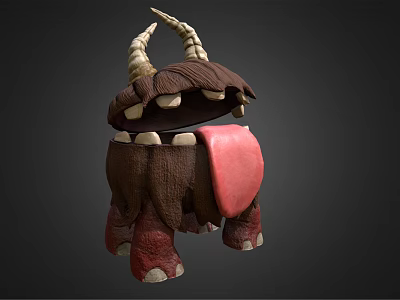 Fantasy Creature Character 3D Model With Brown Body Curved Horns Red Tongue And Sharp Teeth 3d model