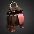 Fantasy Creature Character 3D Model With Brown Body Curved Horns Red Tongue And Sharp Teeth