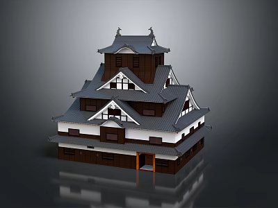 Traditional Ancient Multi tiered Wooden Building Featuring Classic Roof Design White Walls And Dark Tiles 3d model