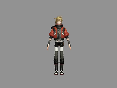 Game Anime Character 3D Model With Blonde Hair Red Jacket Black Pants And Boots 3d model
