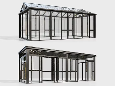 Modern Glass House Structure With Black Frame And Transparent Glass Roof Design 3d model