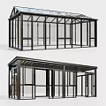 Modern Glass House Structure With Black Frame And Transparent Glass Roof Design