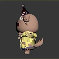 Cute Pink Cartoon Game Movie Character Wearing Yellow Coat With Decorative Hats Sunglasses And Glasses