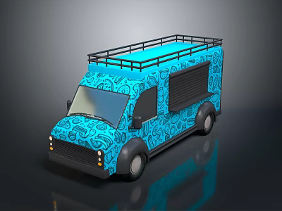 Blue Van With Patterned Exterior Roof Rack Dark Windows And Modern Design 3d model