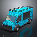 Blue Van With Patterned Exterior Roof Rack Dark Windows And Modern Design