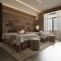 Traditional SPA Room With Two Massage Beds And Wall Murals 3d model