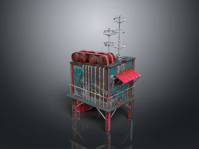 Industrial Metal Tower with Red Accents Antennas and Platform Railings 3d model