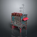 Industrial Metal Tower with Red Accents Antennas and Platform Railings