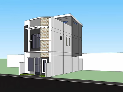 Modern Two Story Single Family House With Stone Accent And Large Windows 3d model
