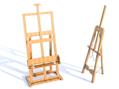 Two Wooden Art Easels With Different Structures As Art Studio Supplies 3d model