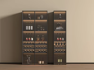 Modern Stylish Wine Cabinet With Glass Doors And Shelves For Wine Bottles And Glasses 3d model