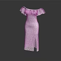 Detailed White Dress Sculpture Carving With Off Shoulder Ruffled Collar Slit And Patterned Design