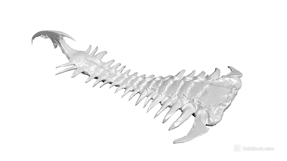 Silver Segmented Decorative Sculpture With Sharp Spikes And Curved Design Elements 3d model 