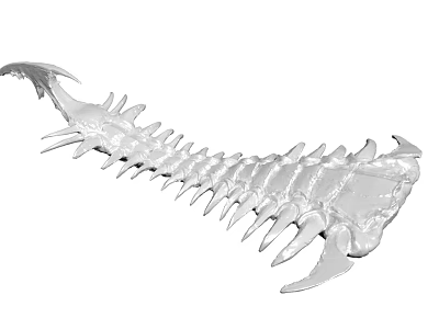 Silver Segmented Decorative Sculpture With Sharp Spikes And Curved Design Elements 3d model