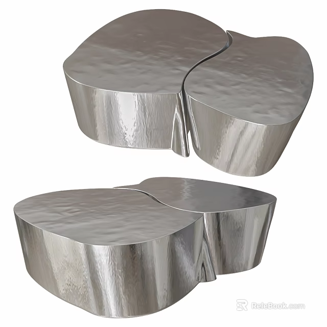 Shiny Silver Metallic Coffee Table With Unique Combined Shape And Modern Design 3d model 
