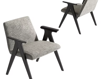 Modern Dining Chairs Upholstered In Grey Fabric With Black Wooden Armrests Legs 3d model