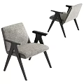 Modern Dining Chairs Upholstered In Grey Fabric With Black Wooden Armrests Legs