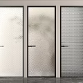 Modern Interior Glass Doors Featuring Different Textured Patterns and Black Frames 3d model