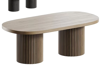 Oval Wooden Dining Table With Fluted Cylindrical Legs Modern Design 3d model