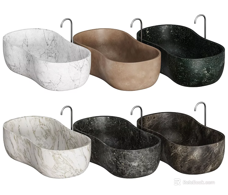 Unique Shape Marble Bathtubs In Various Colors With Faucet Design 3d model 