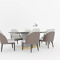 Elegant Modern Dining Table Set With Rectangular Tabletop Gray Upholstered Chairs And Gold Legs 3d model