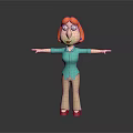 Game And Movie Character With Red Hair Green Top Beige Pants Red Shoes Arms Outstretched