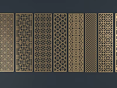 Ornate Gold Room Dividers With Various Intricate Geometric Traditional Patterns 3d model