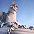 Enchanted Glowing Sword Embedded in Ancient Stone Surrounded by Heavy Chains and Luminous Skulls