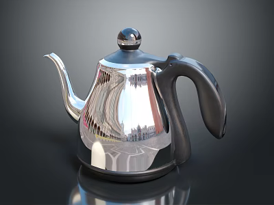 Shiny Silver Teapot with Black Handle and Reflective Surface for Daily Use 3d model